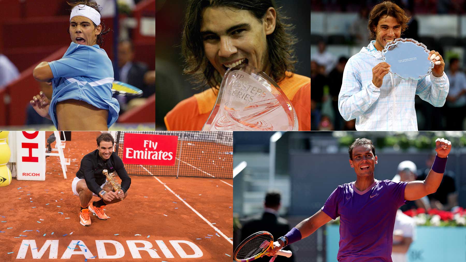 Algunos de los momentos de Rafa Nadal en el Mutua Madrid Open a lo largo de su carrera (Getty)
