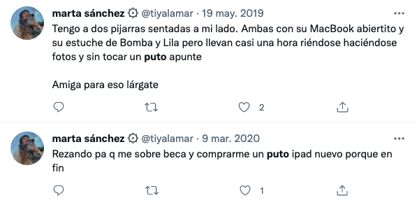 Captura de pantalla de dos tuits de la líder de Adelante en Córdoba.