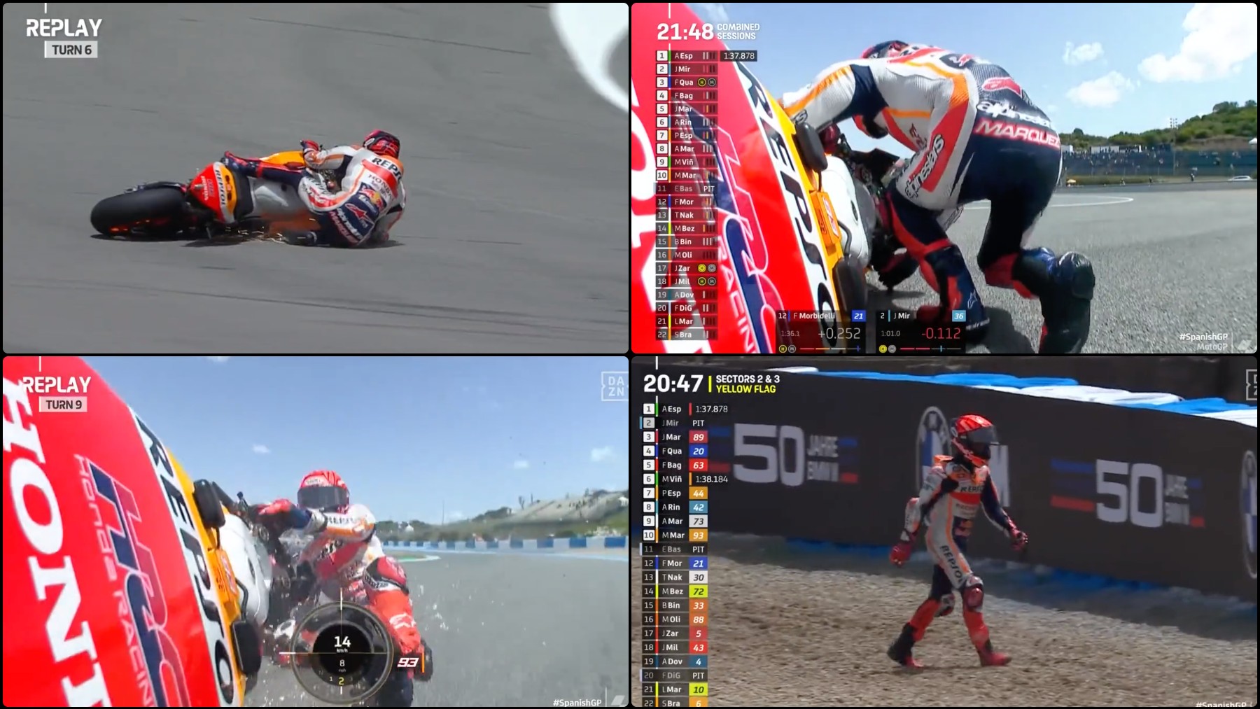 Marc Márquez se fue al suelo en el FP2 del GP de España de MotoGP.