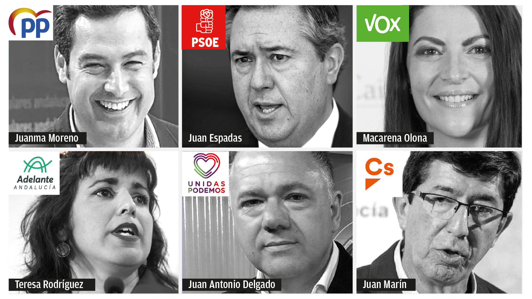 Los seis candidatos a la Junta de Andalucía.