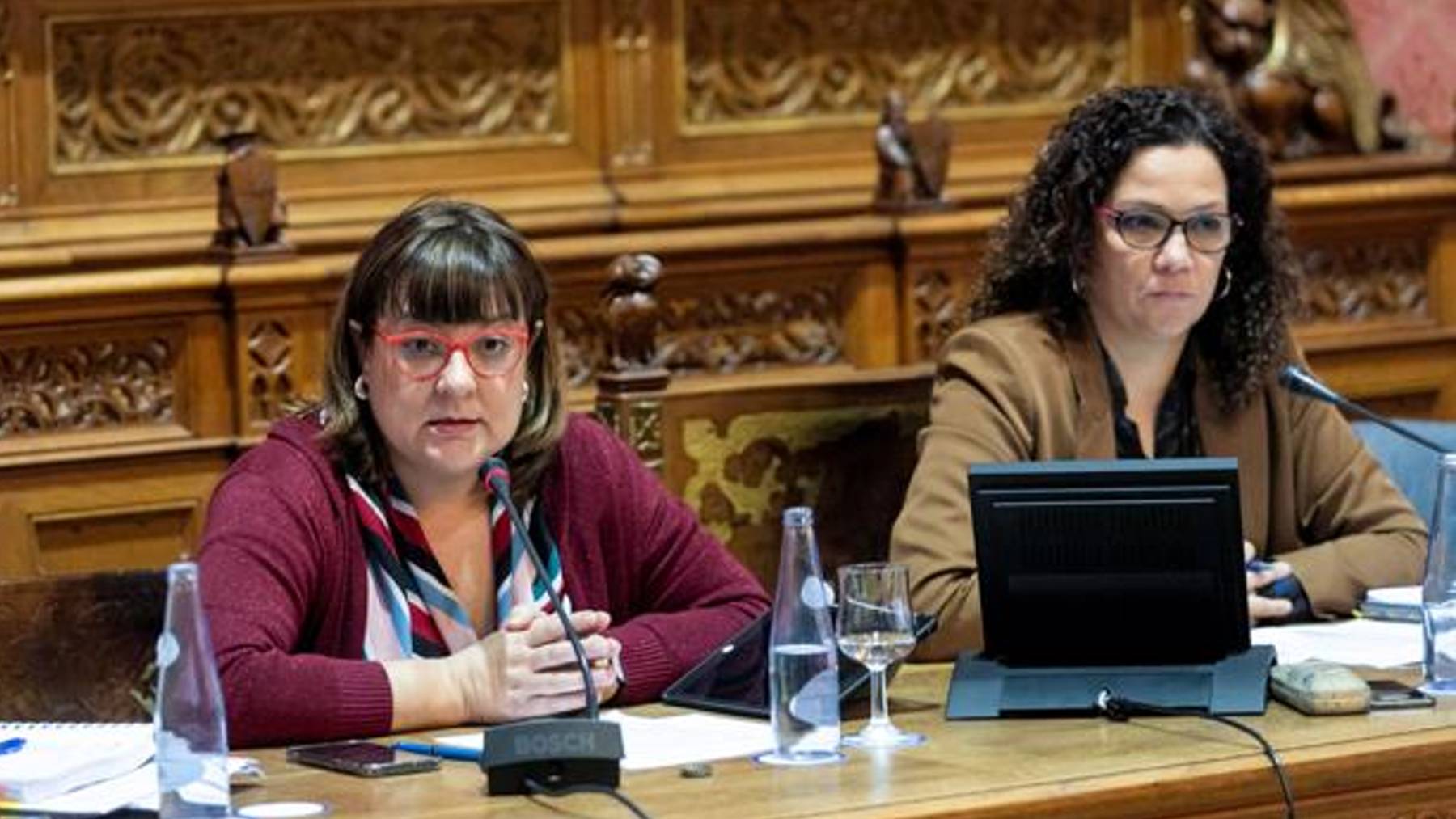 Bel Busquets y Cati Cladera durante un pleno del Consell de Mallorca.