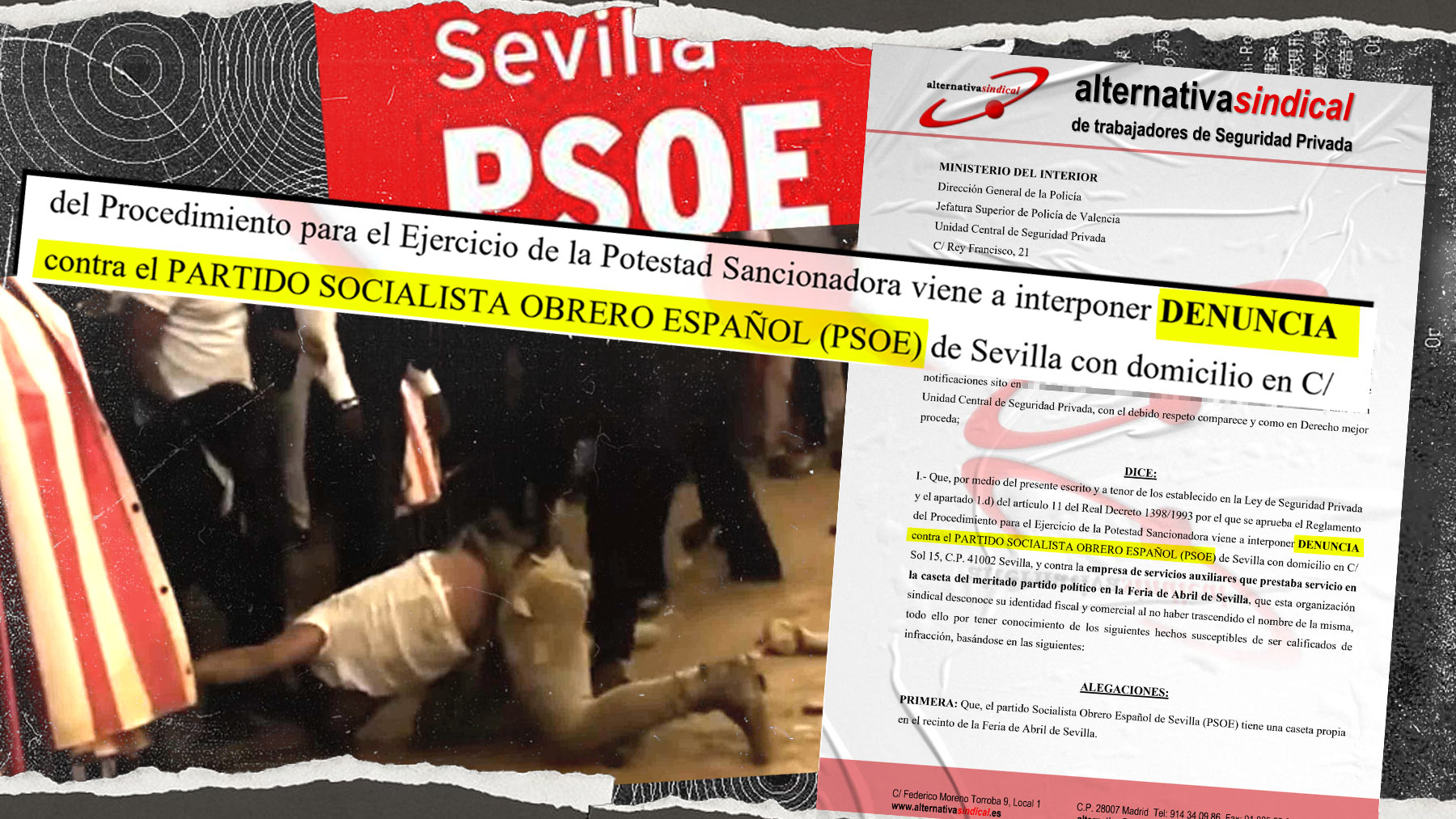 Momento del vídeo de la paliza de los controladores de la caseta del PSOE que les ha costado ser denunciados por vigilantes profesionales.
