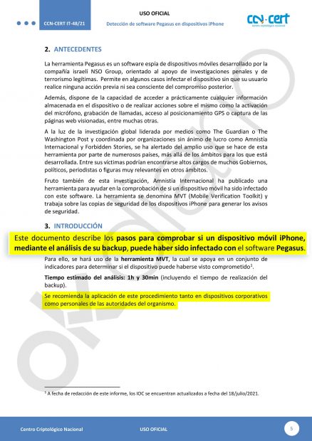 Otra de las páginas del manual que el CNI envió a Moncloa.