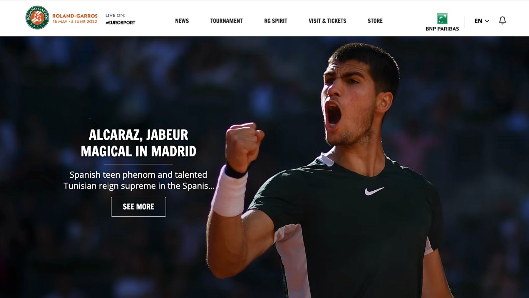 La portada de la página web de Roland Garros.