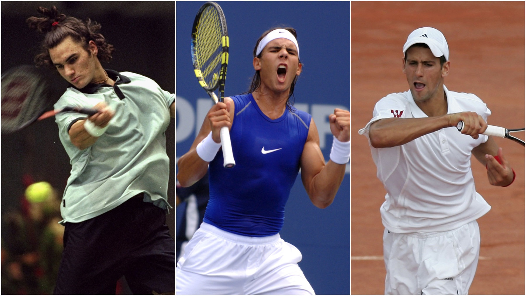 Federer, Nadal y Djokovic cuando tenían 19 años. (Getty)
