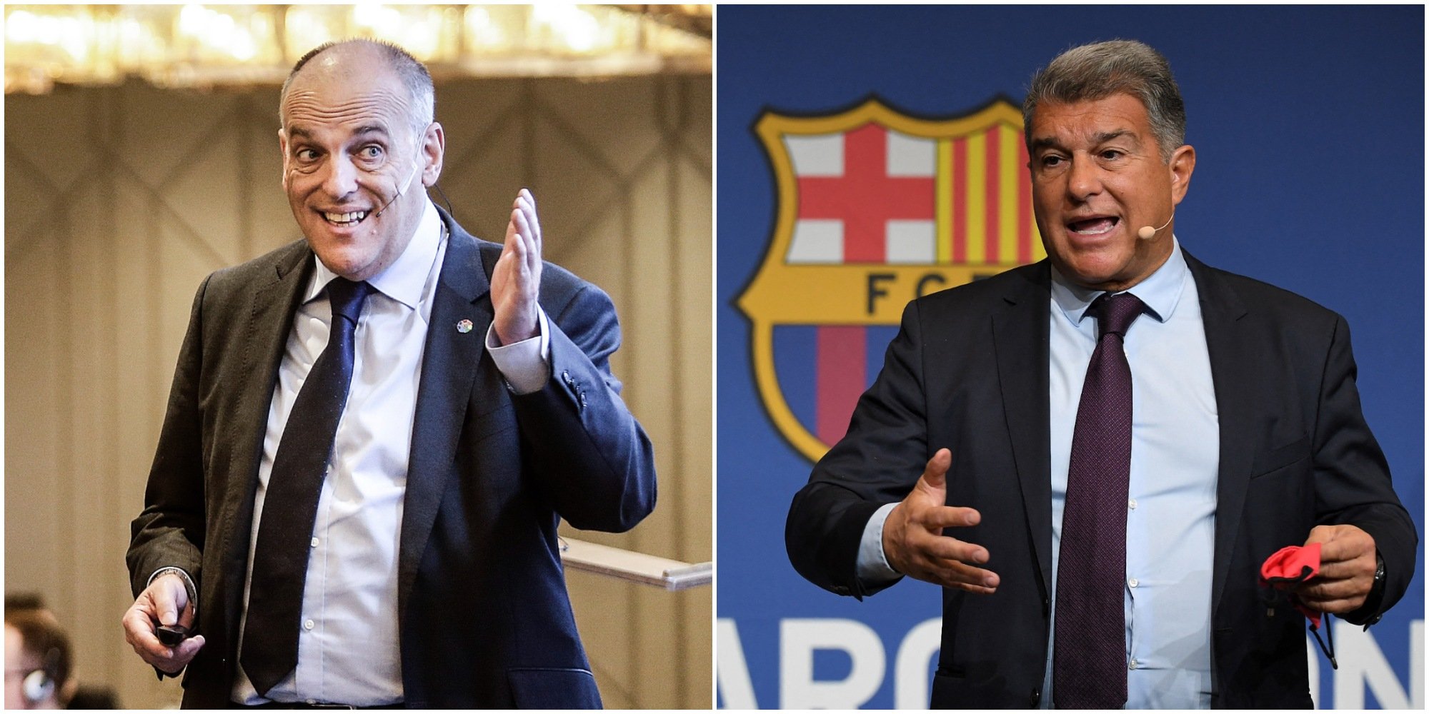 Javier Tebas y Joan Laporta. (AFP)