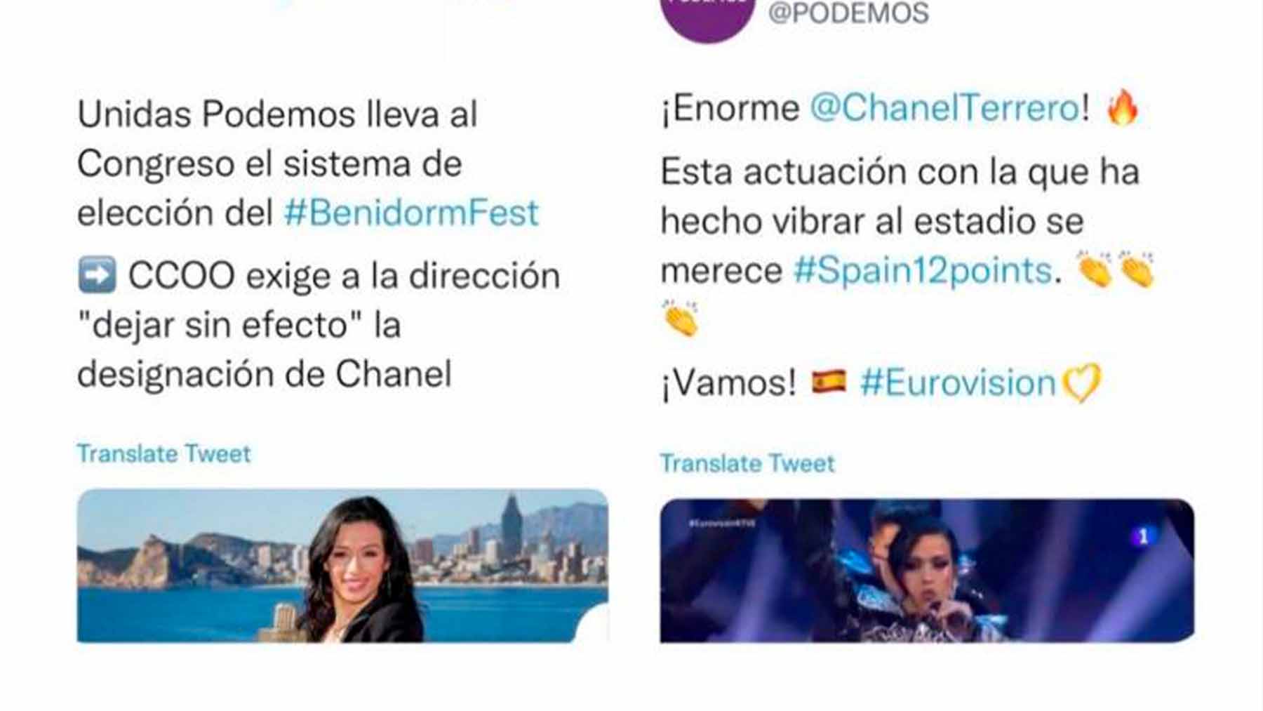 Tuit de Podemos tras la actuacióin de Chanel