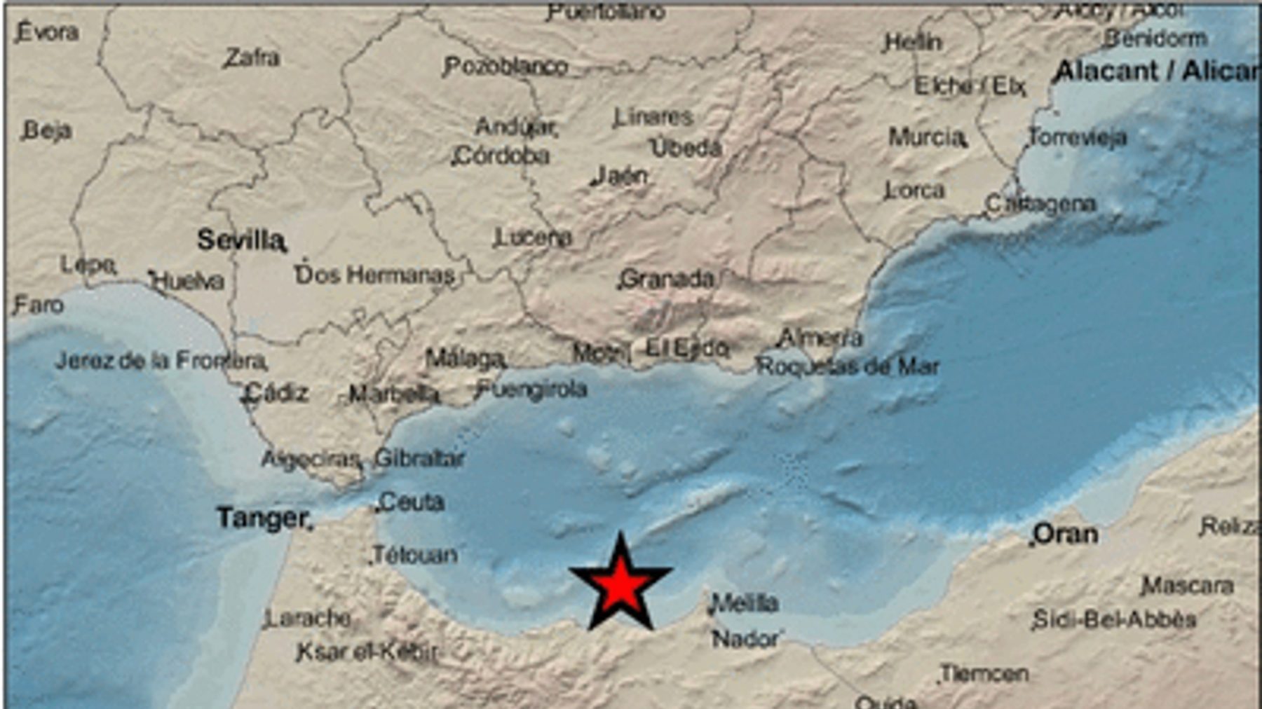 Terremoto de magnitud 5 con epicentro en Alborán Sur registrado este viernes (IGN).