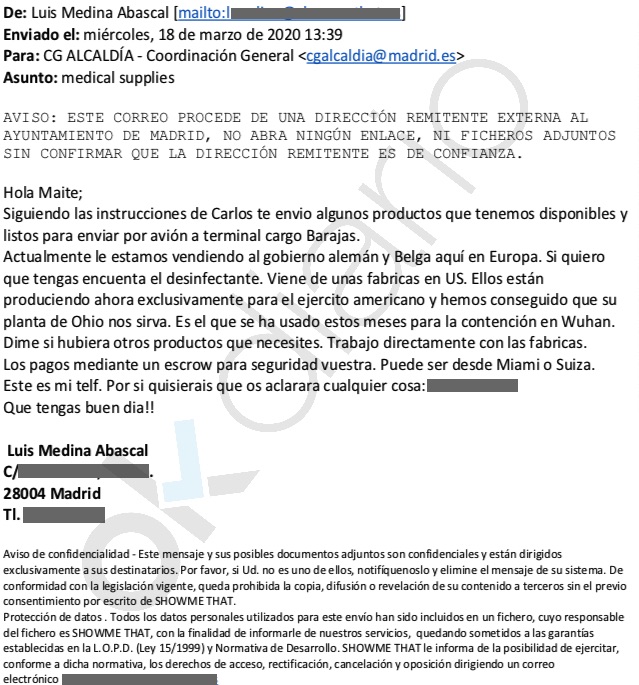 Email de Luis Medina a la Coordinación General de la Alcaldía. (Clic para ampliar)