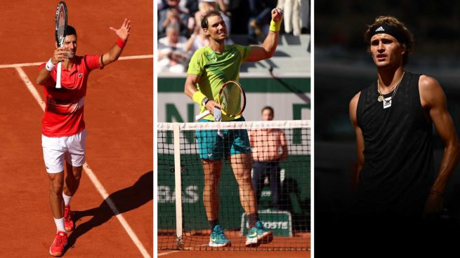 Djokovic, Nadal y Zverev en Roland Garros (Getty y AFP)