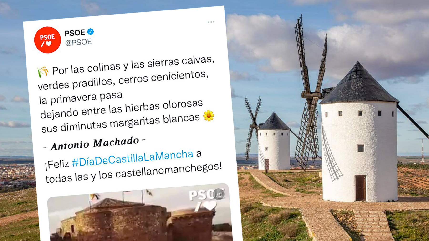 Tuit del PSOE felicitando el Día de Castilla la Mancha.