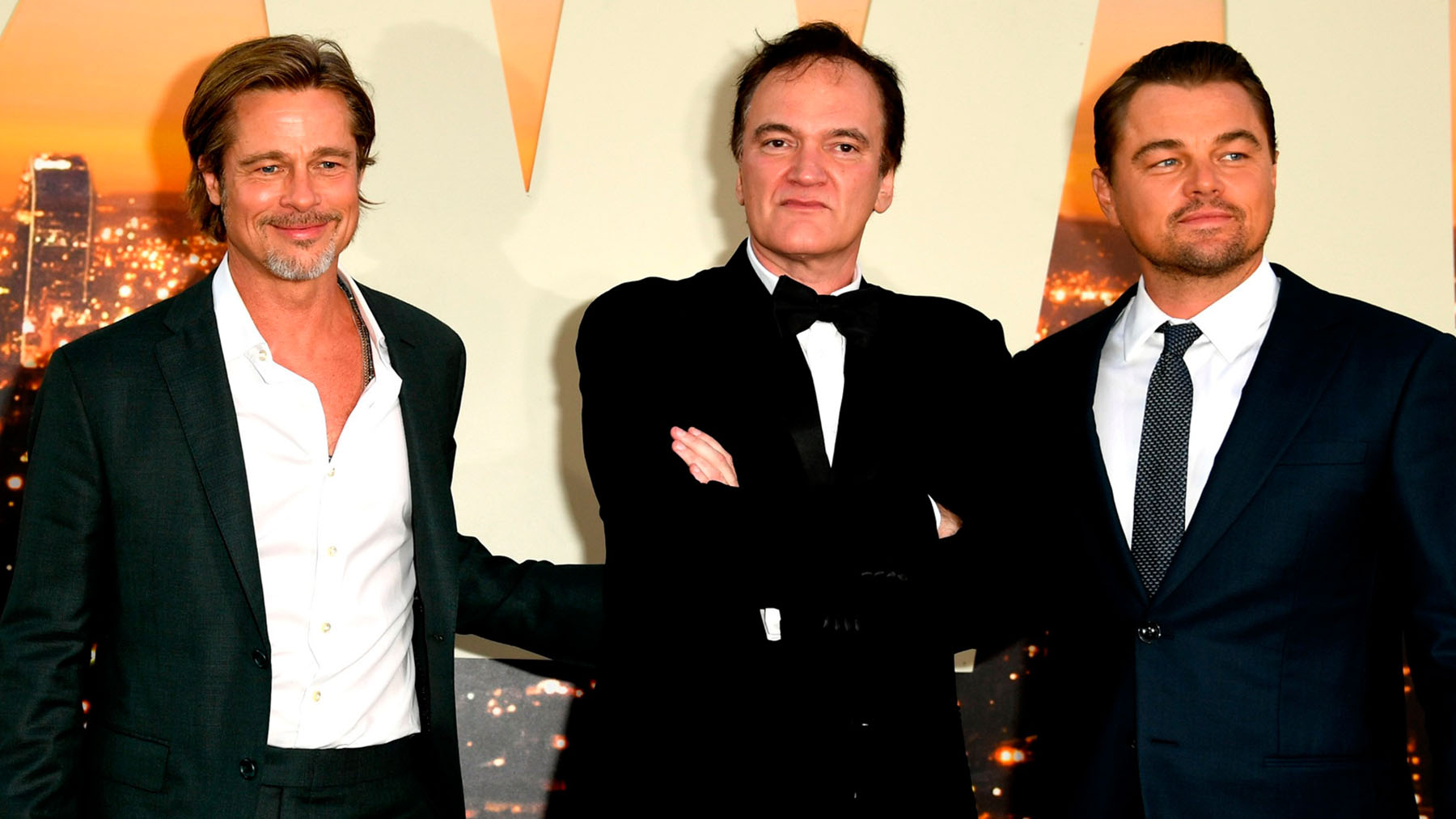 Quentin Trantino junto a Leonardo DiCaprio y Brad Pitt en la presentación de érase una vez en América’