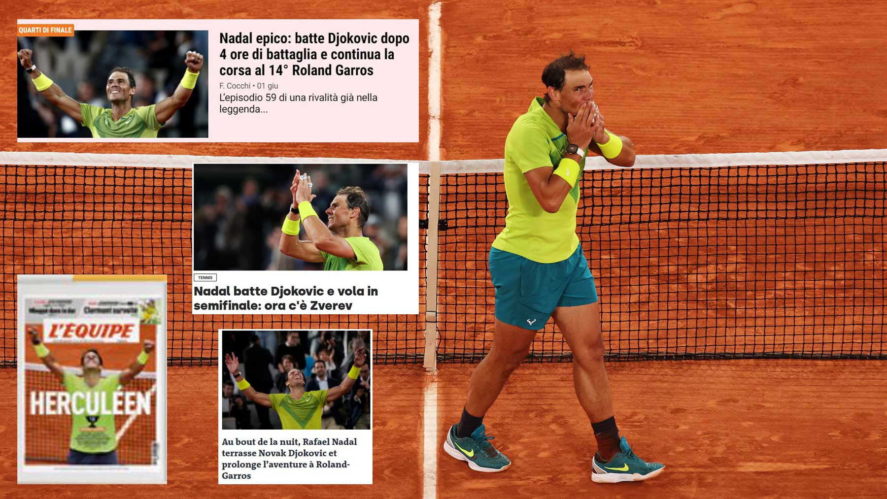 Nadal avanzó a semifinales de Roland Garros tras ganar a Djokovic (Getty)