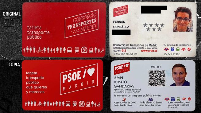 psoe abonos de transporte Carnet de propaganda del PSOE (arriba) y uno original (abajo).