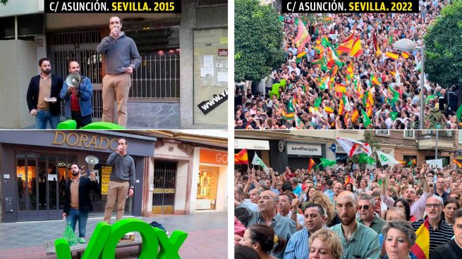 Dos imágenes, mismo lugar, siete años de diferencia: las fotografías que prueban el auge de Vox.