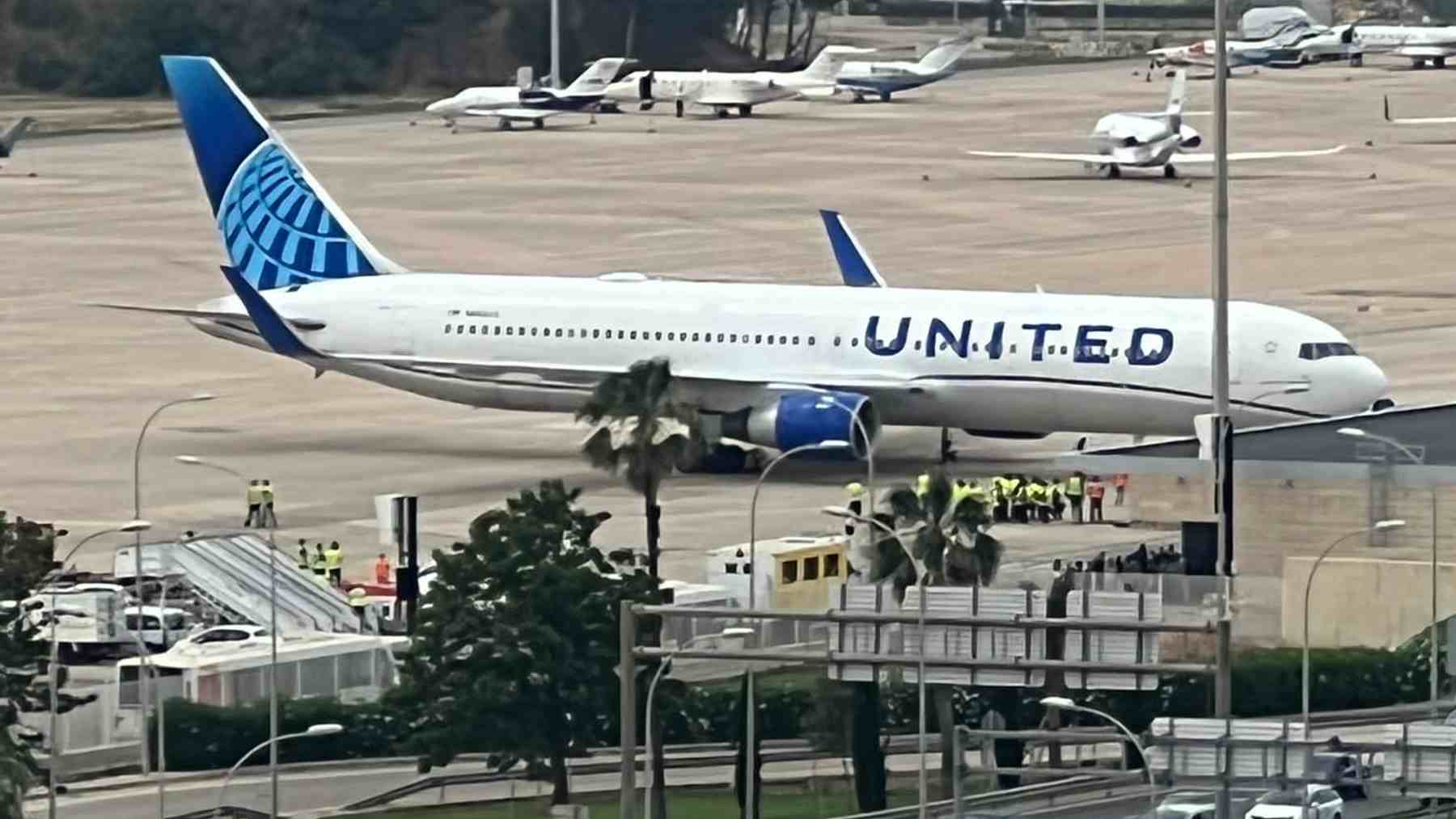 Vuelo de la compañía United Airlines procedente de Nueva York a su llegada al aeropuerto de Palma.
