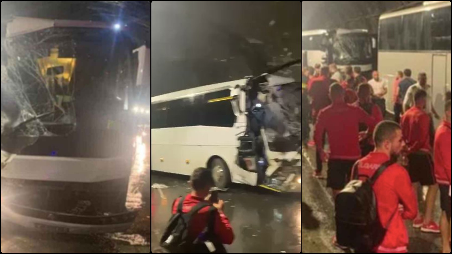 Montaje con varias imágenes del autobús de Bulgaria tras el accidente.