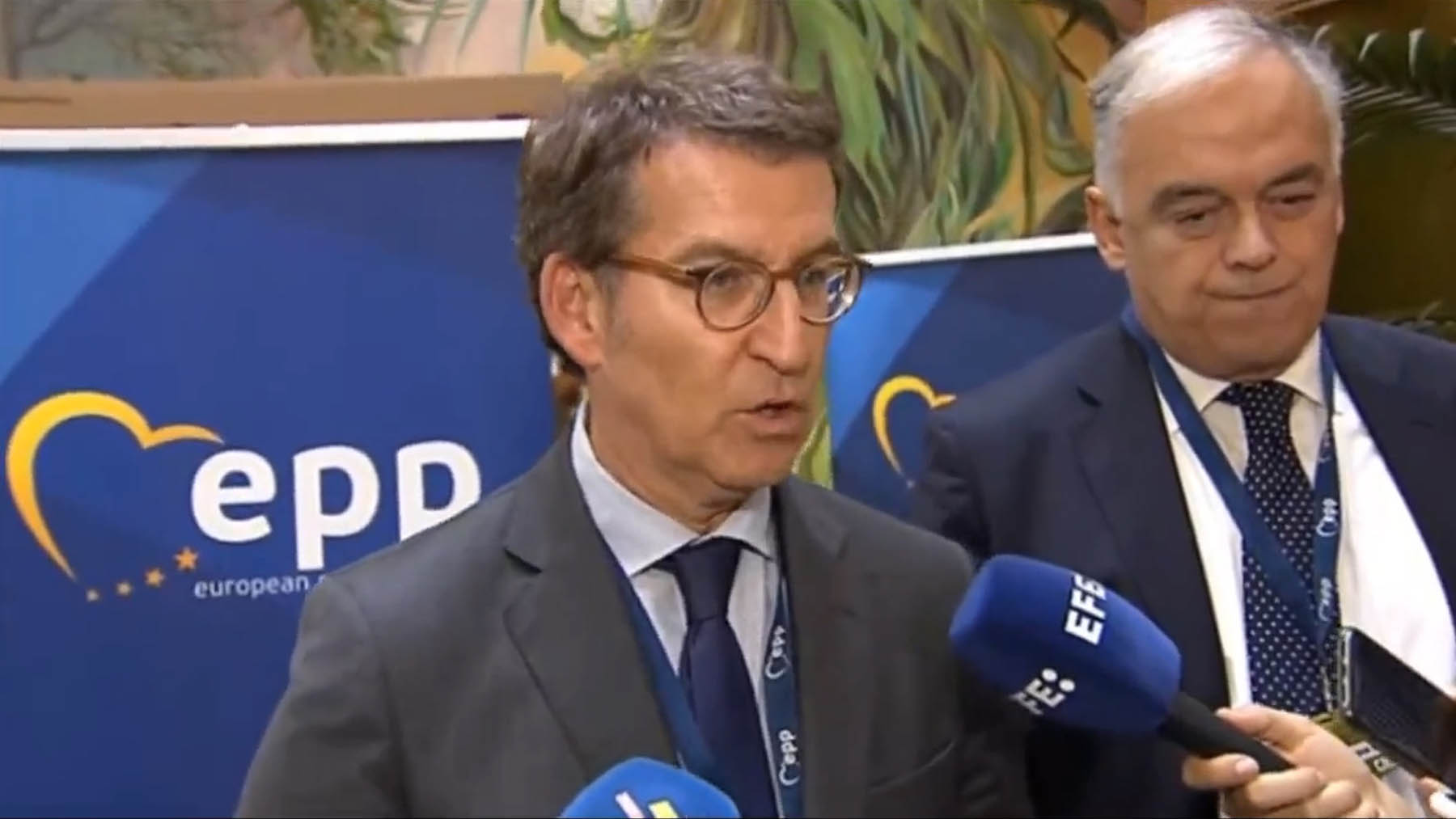 Feijóo este jueves en declaraciones en Bruselas.