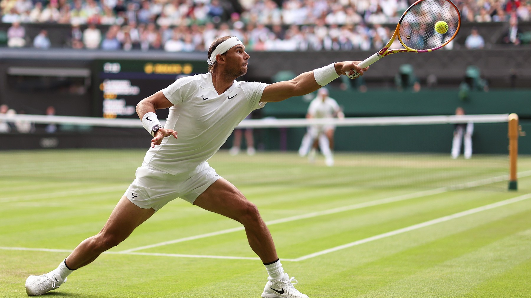 Rafa Nadal durante su partido contra Sonego en Wimbledon 2022. (Getty)