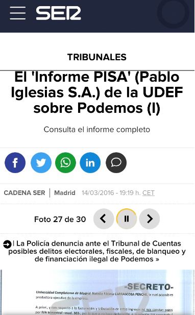 Publicación de la Cadena Ser sobre el Informe PISA (I).