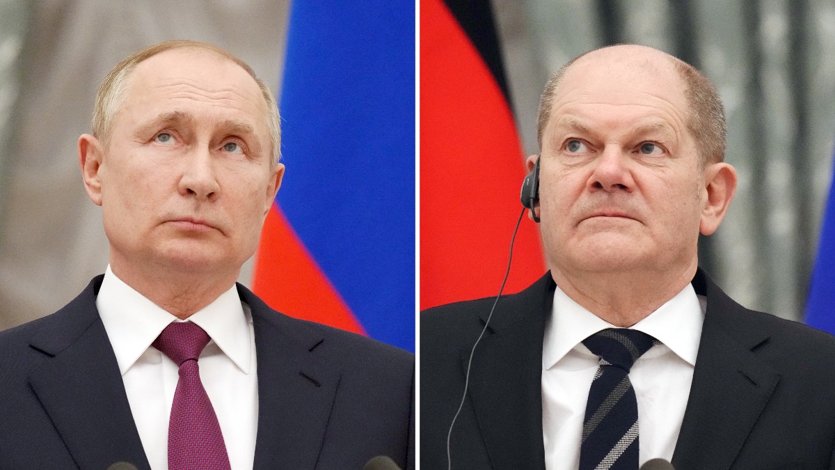 El presidente ruso Vladímir Putin y canciller alemán Olaf Scholz.
