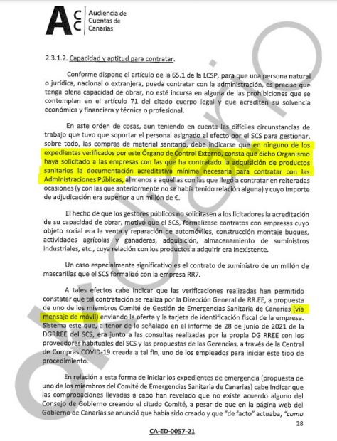 Informe de la Audiencia de Cuentas de Canarias.