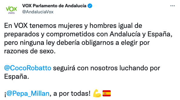 Mensaje de Vox Andalucía.