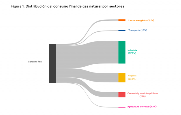 Distribución del consumo final de gas natural por sectores