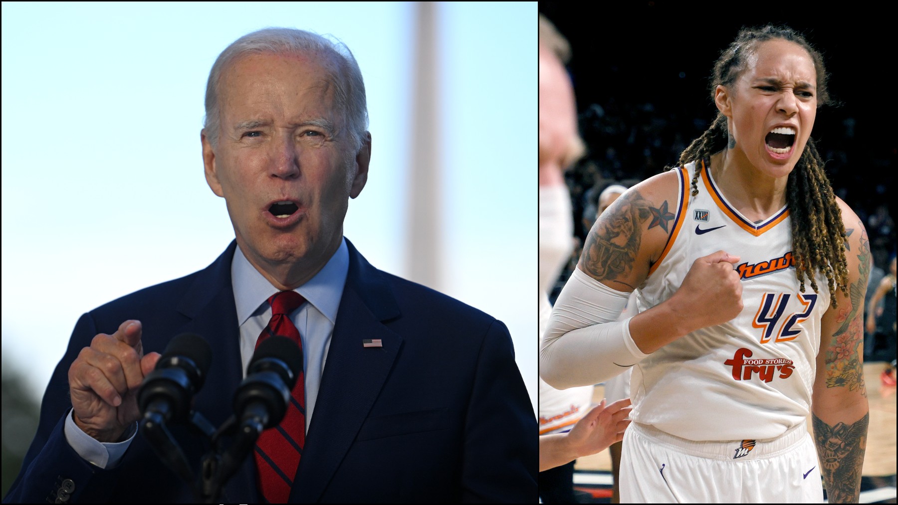 Joe Biden y la jugadora de baloncesto Brittney Griner. (Getty)