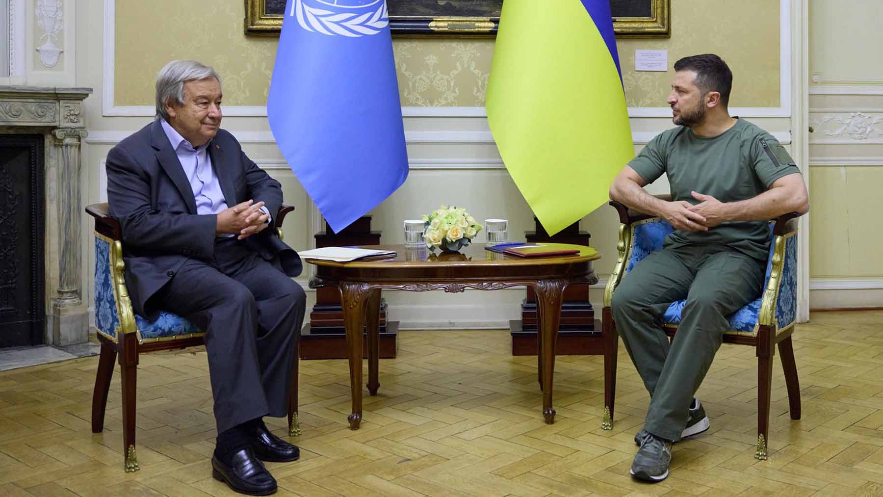 El presidente ucraniano Volodimir Zelenski con el secretario general de la ONU, António Guterres. Foto: EP