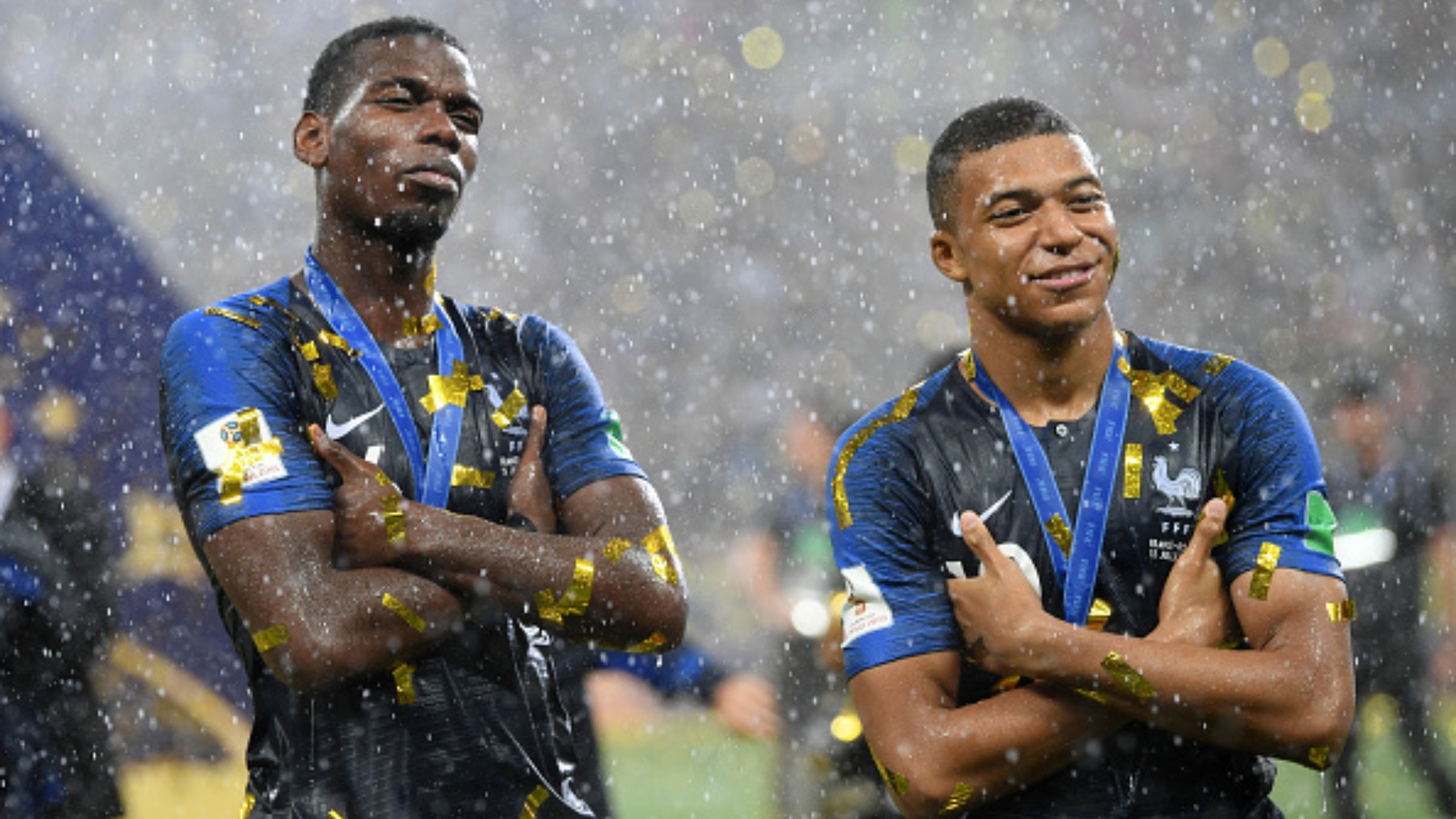 Pogba y Mbappe celebrando la Copa del Mundo en 2018. (Getty)