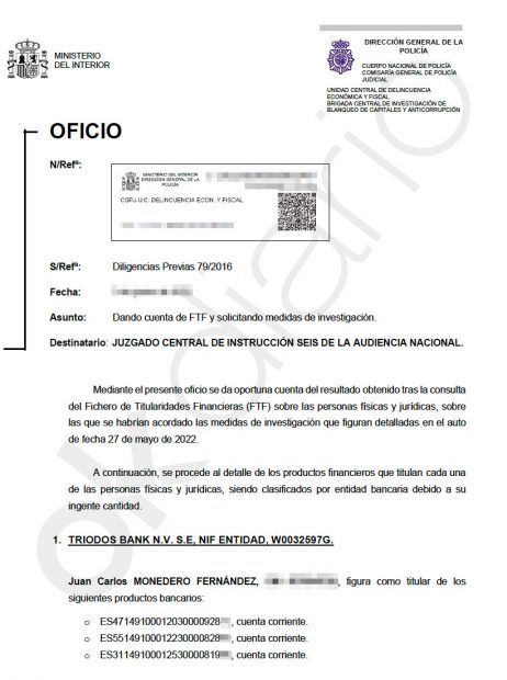 Informe de la Policía sobre las 93 cuentas de Juan Carlos Monedero 