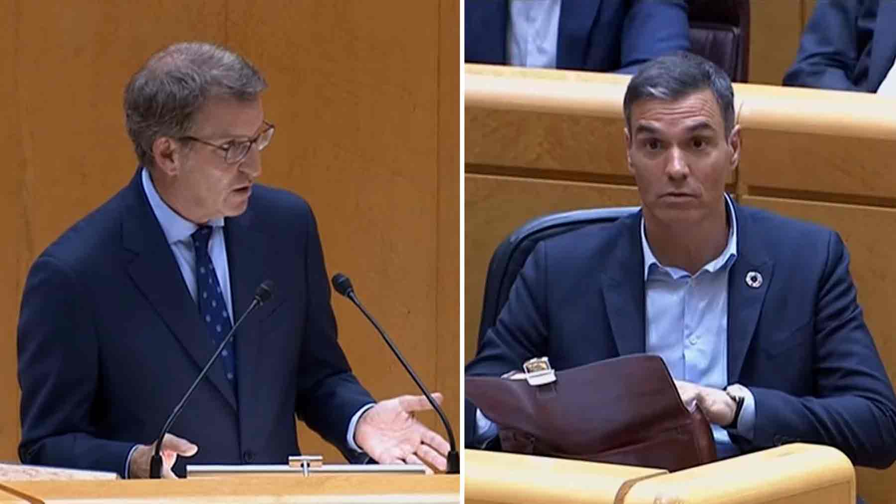 Feijóo y Pedro Sánchez en el Senado.
