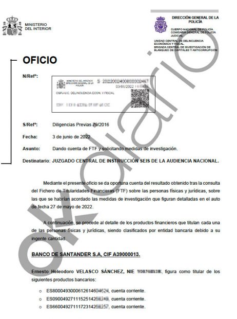 Informe de la Unidad de Delincuencia Económica y Fiscal (UDEF) sobre las cuentas de los investigados en la causa abierta a Juan Carlos Monedero por blanqueo de capitales.