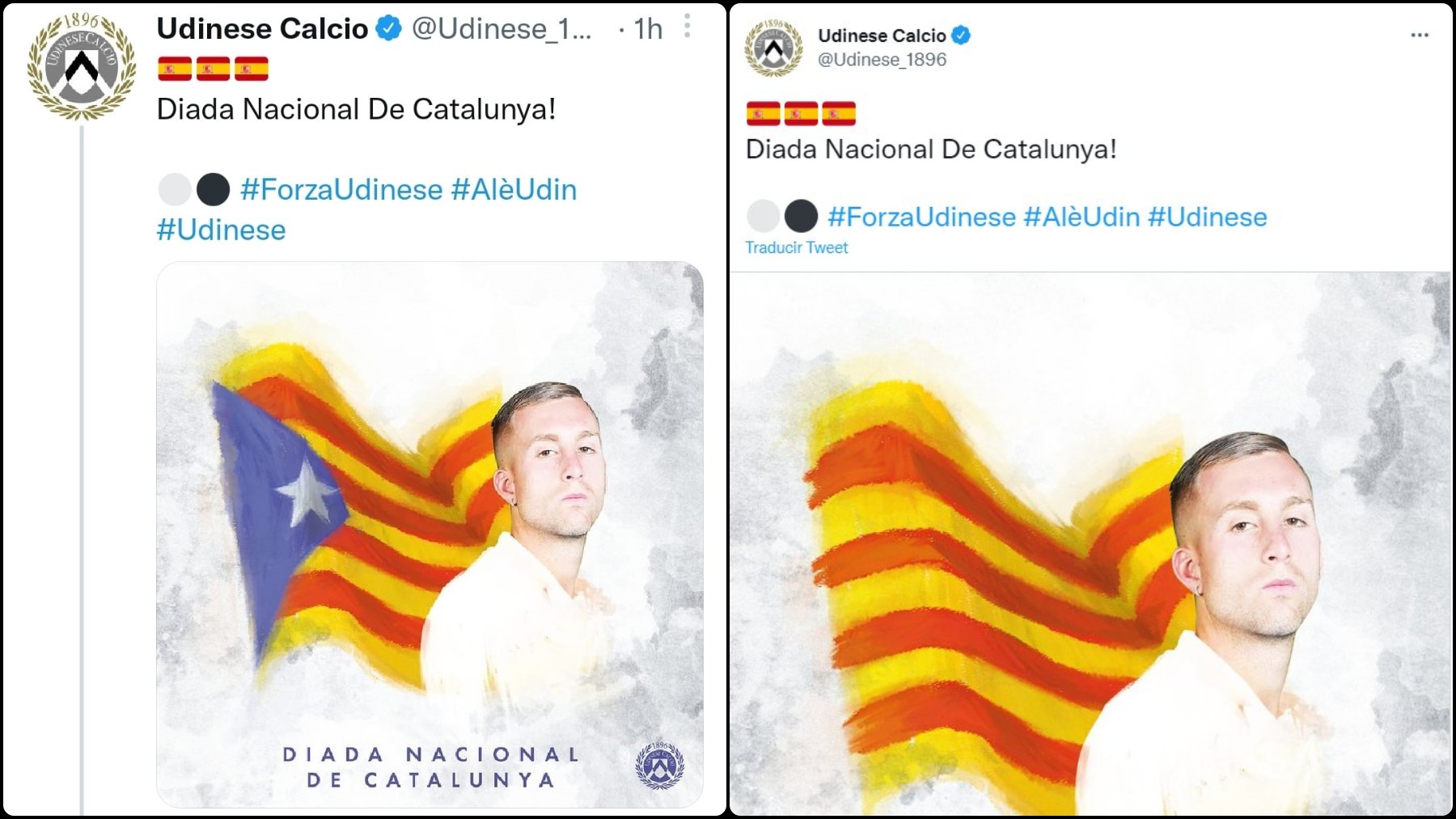 El Udinese compartió estas dos imágenes y luego las borró.
