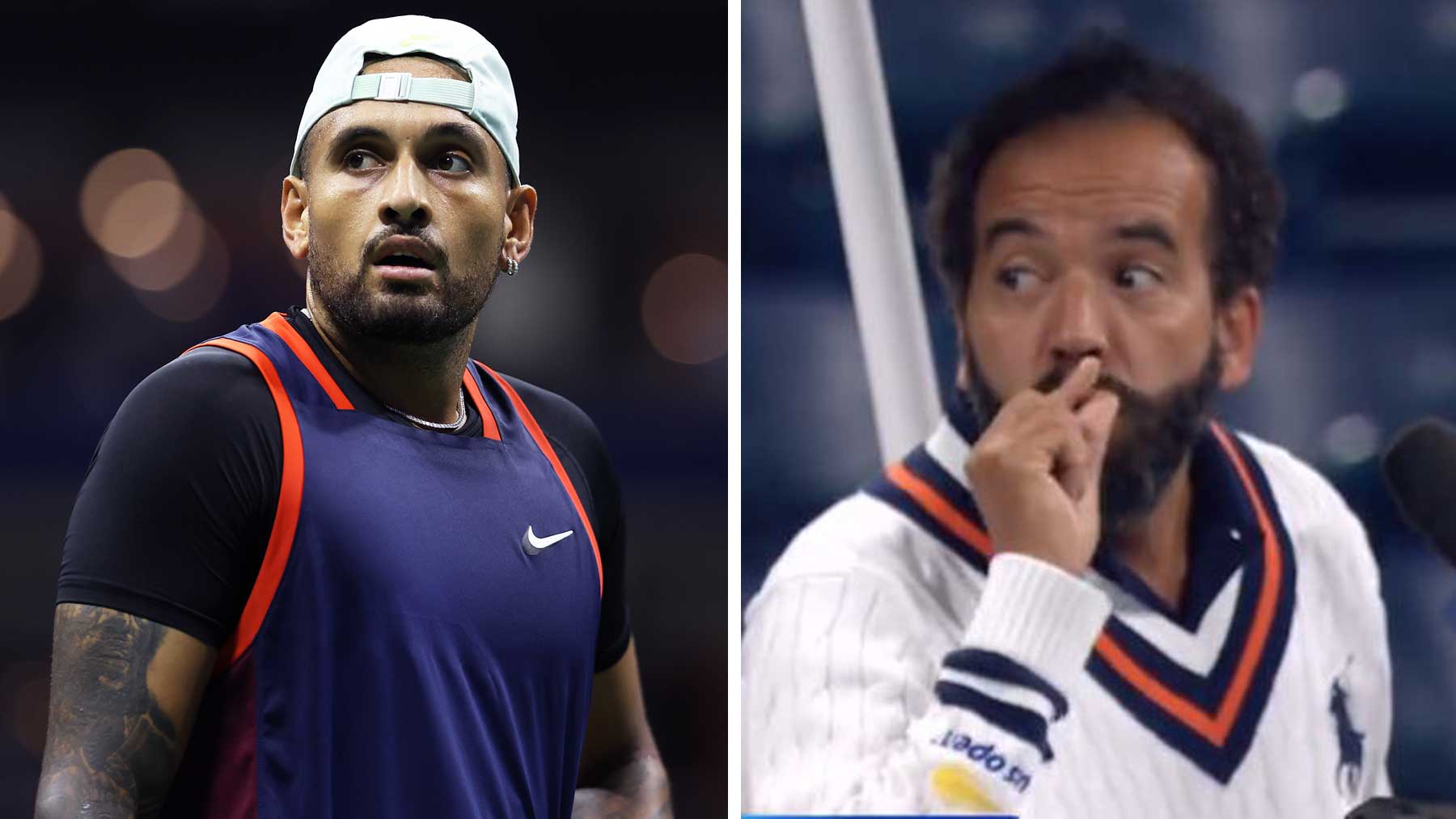 A la izquierda Kyrgios; a la derecha, el juez de silla  Kader Nouni, dirigiéndose al público