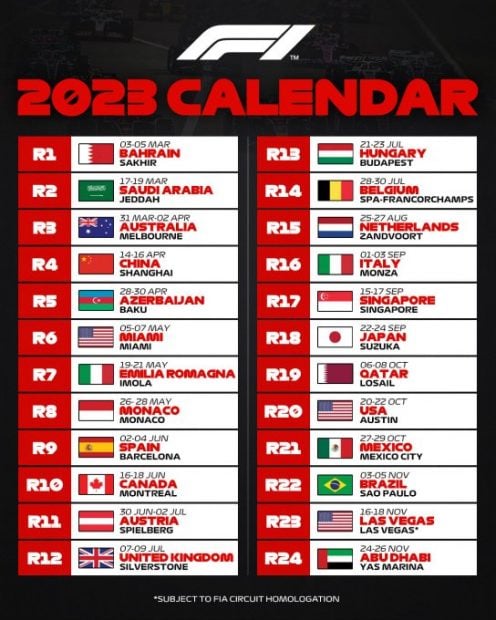 F1 calendar in 2023