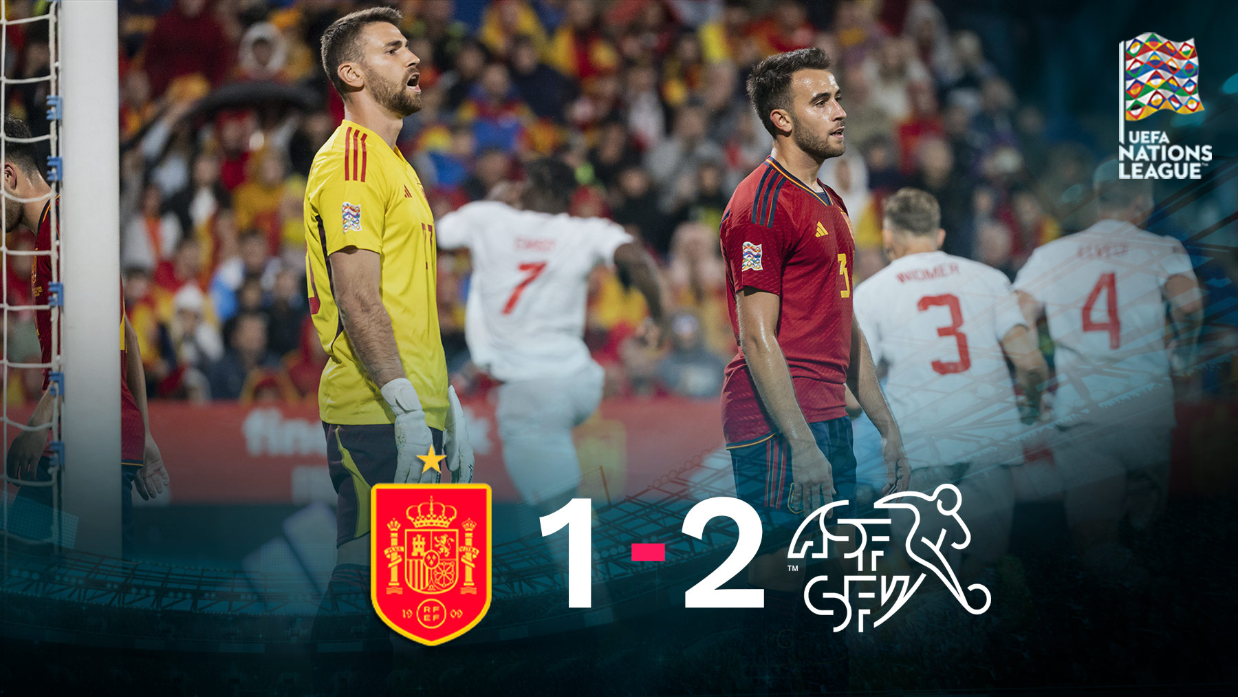 España cayó 1-2 ante Suiza en La Romareda.España cayó 1-2 ante Suiza en La Romareda.