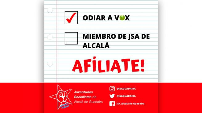 Cachorros del PSOE lanzan una campaña para pedir a los andaluces «odiar a Vox»