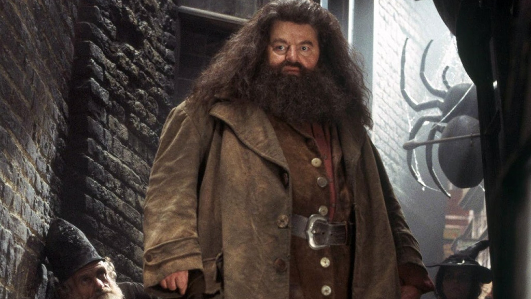 El actor Robbie Coltrane encarnando a Hagrid.