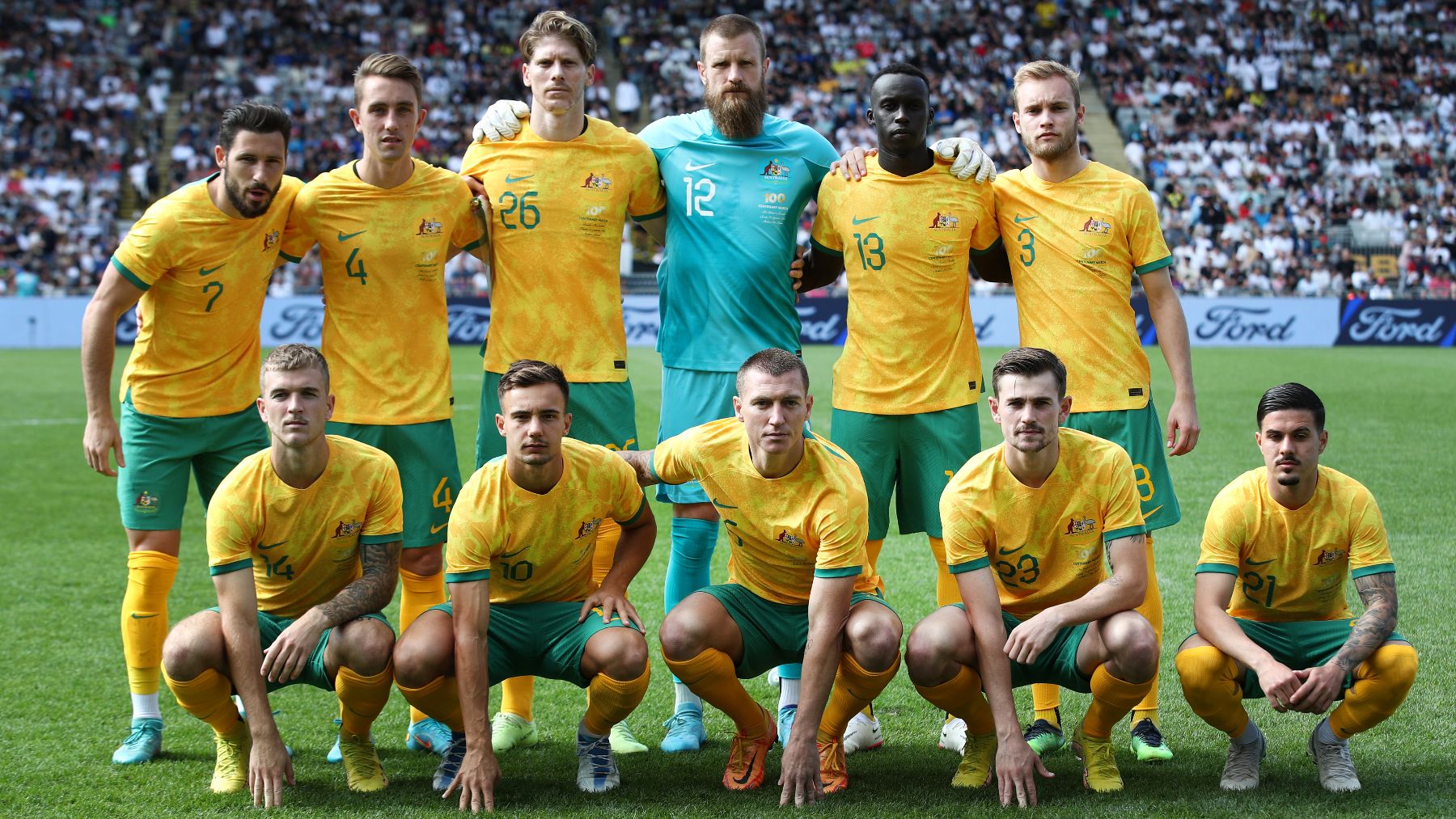 Los futbolistas de la selección de Australia antes de un partido. (Getty)