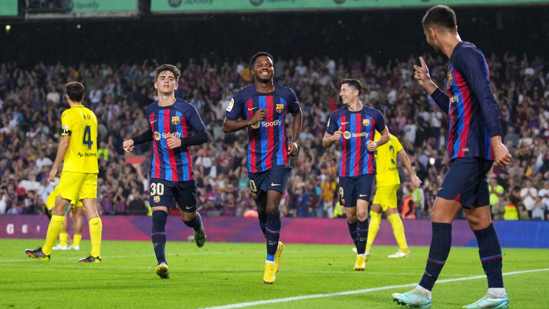 Ansu Fati celebra su gol ante el Villarreal. (Getty)