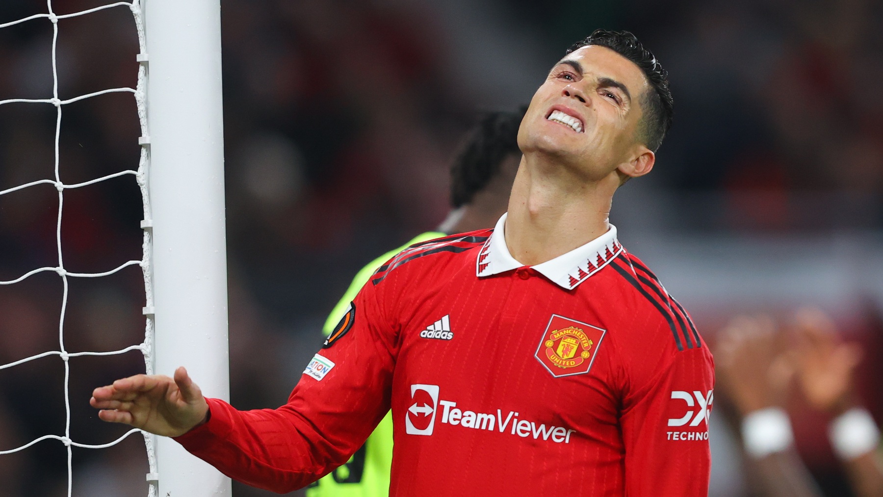 Cristiano Ronaldo se lamenta en un partido del United. (Getty)