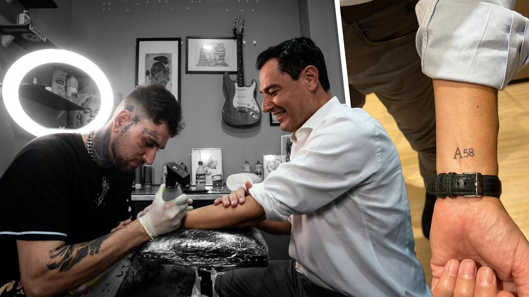 Juanma Moreno se hace un tatuaje.