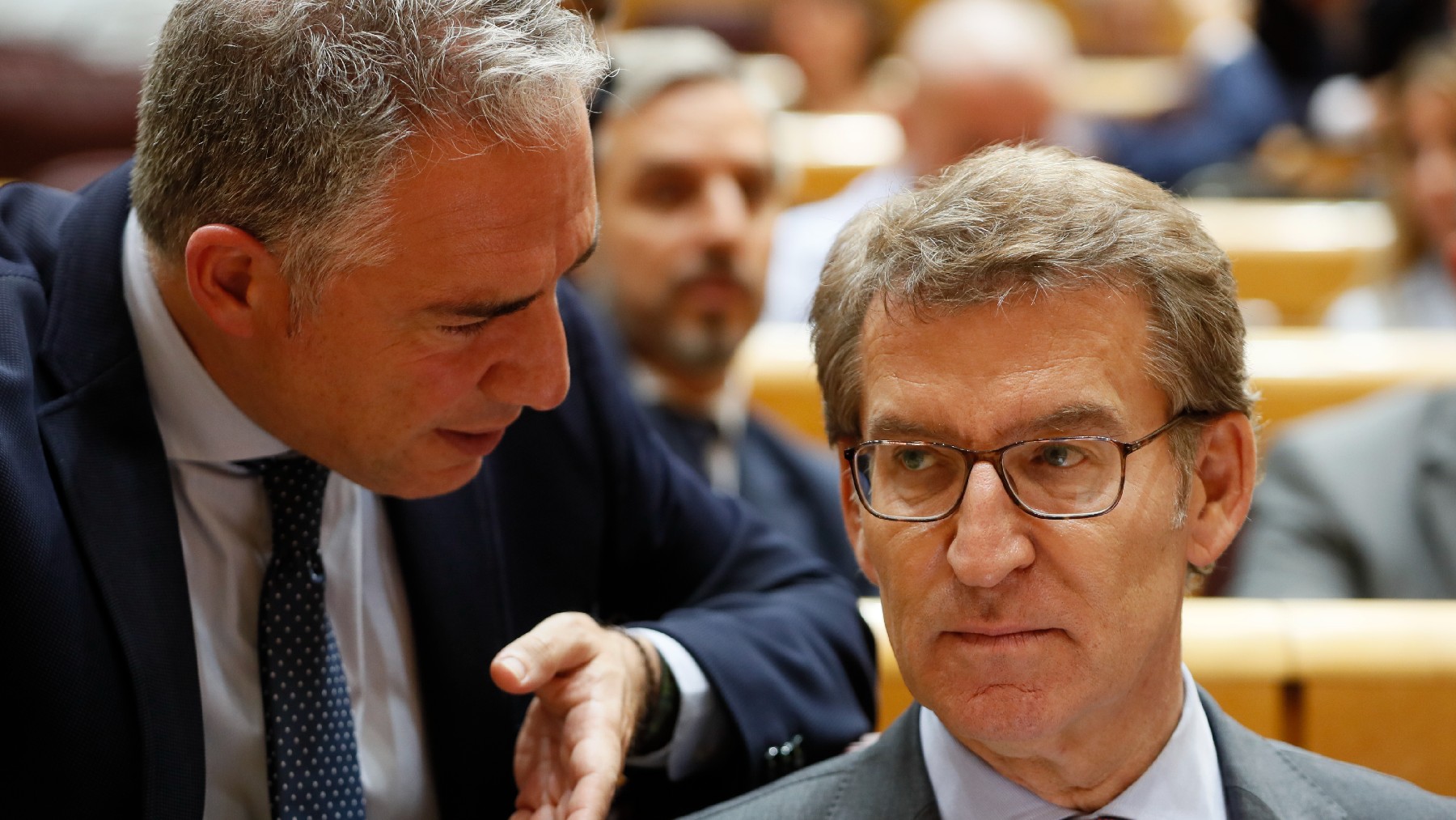 Feijóo y Elías Bendodo en el Senado. (Foto: EFE)