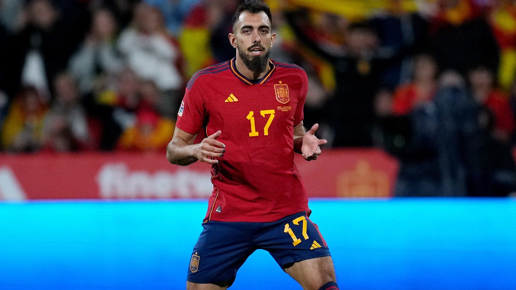 Borja Iglesias, durante un partido de la selección española. (Getty)