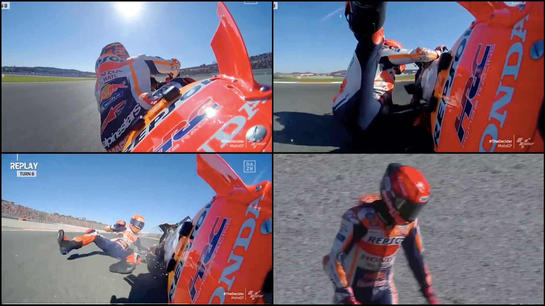 Secuencia en la que Marc Márquez se cae. (DAZN)