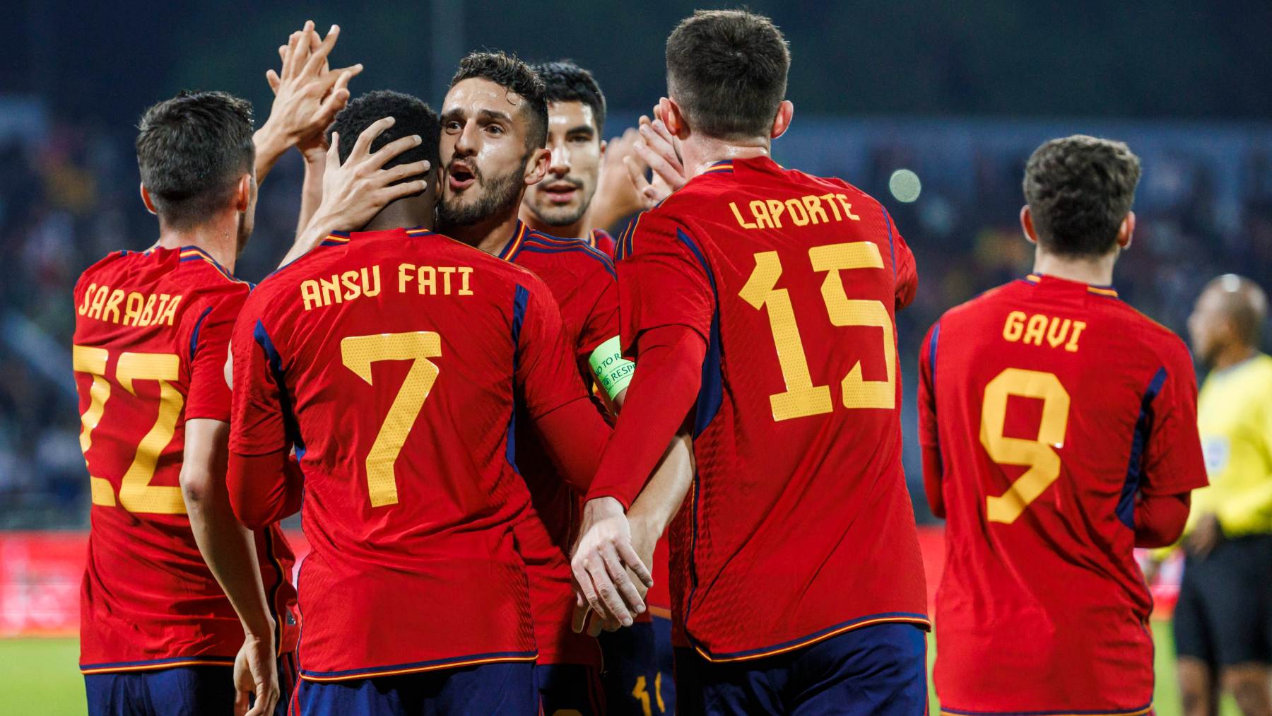 Los jugadores de España celebran un gol a Jordania. (RFEF)