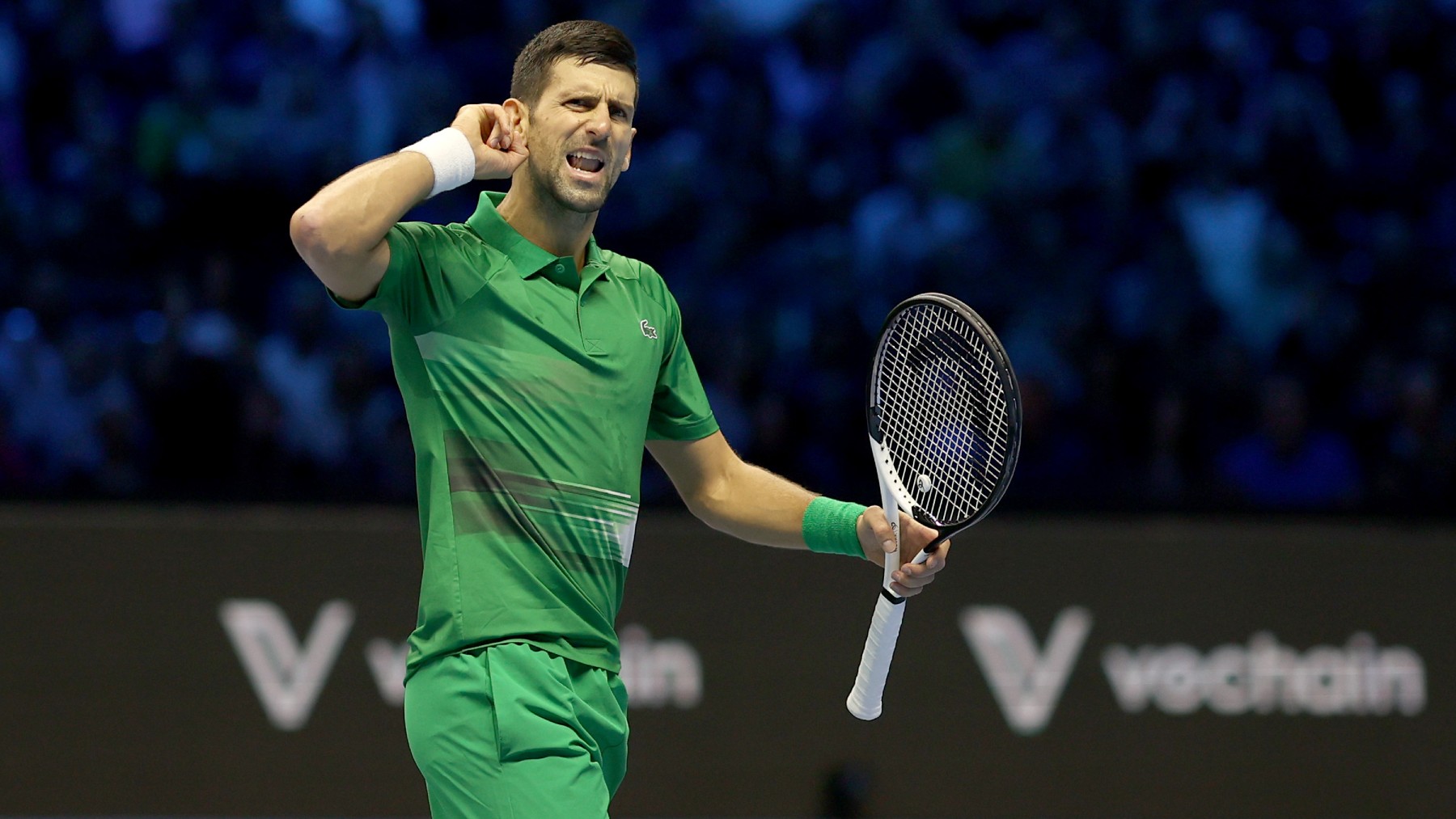 Novak Djokovic, tras un punto en las ATP Finals. (Getty)