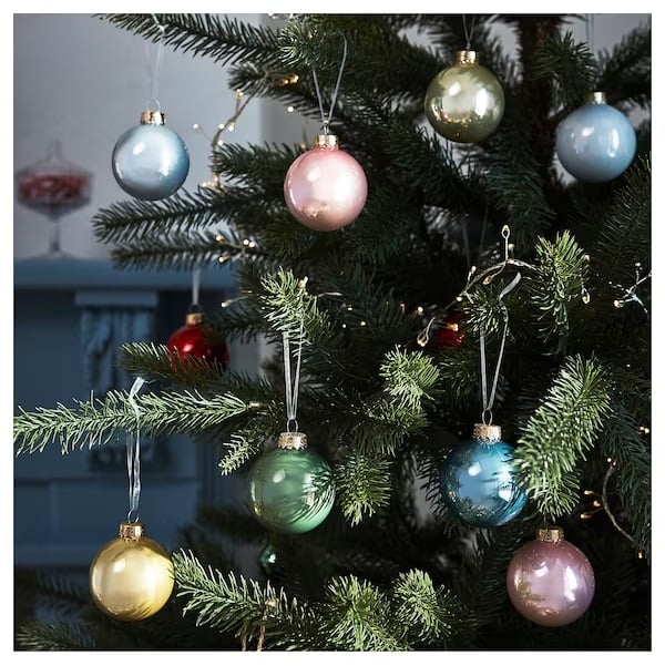 Decoration for the Christmas tree: lights, decorations and balls